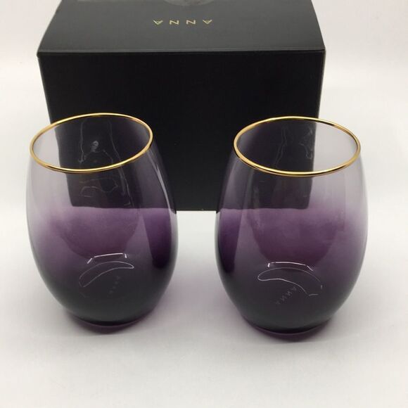 ANNA New York Amethyst Purple Ombre Wine Glasses - Stemless Two Glasses - Picture 8 of 13